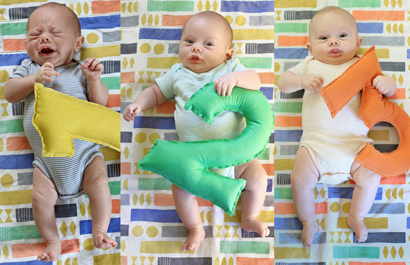 Monthly Baby Photo example months 1, 2, and 3