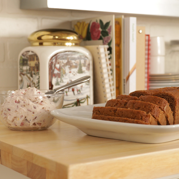 Gingerbread Loaf with Pomegranate Lemon Cream Cheese