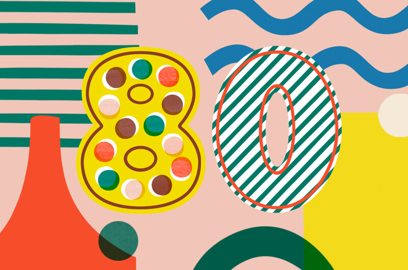 80 drawn with fun birthday designs