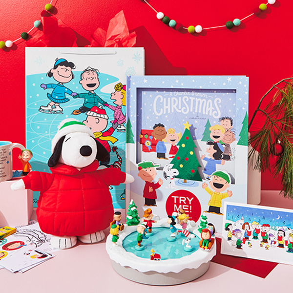 Peanuts gifts on a red background