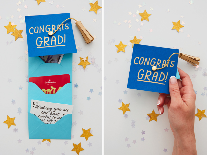Graduation gift card holder with gift cards and gift card holder with hand