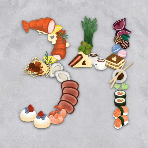 Number 34 with symbols for food [Anniversary Gifts by Year]