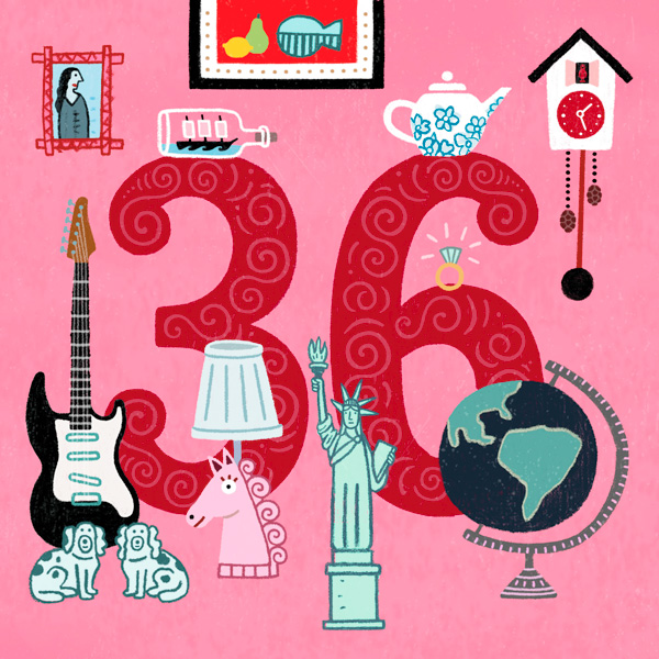 Number 36 with symbols for antiques [Anniversary Gifts by Year]