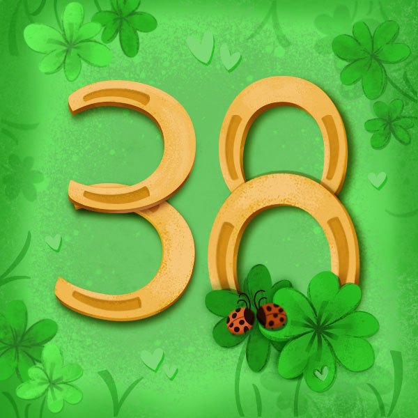 Number 38 with symbols for luck [Anniversary Gifts by Year]