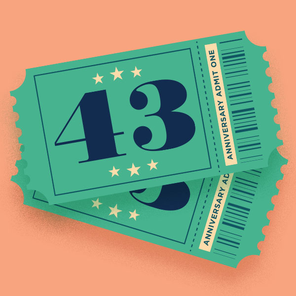 Number 43 with symbols for entertainment [Anniversary Gifts by Year]