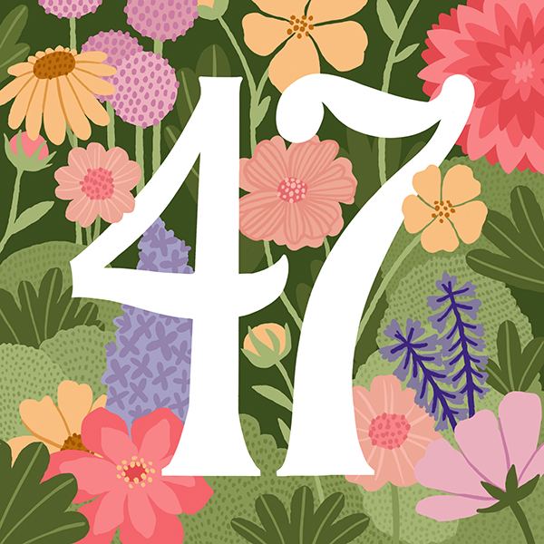 Number 47 with symbols for gardens and plants [Anniversary Gifts by Year]