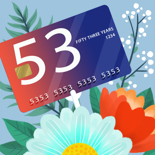 Number 53 with symbols for plastic [Anniversary Gifts by Year]