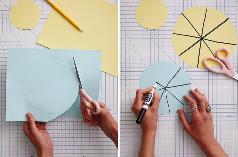 Cutting paper and drawing for activity spinners