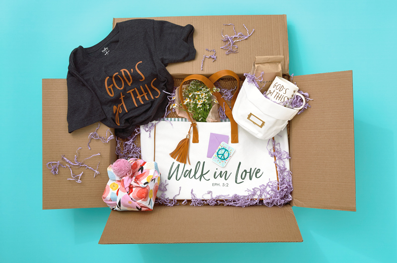 A faith-themed Easter care package with a t-shirt and mug that both read
