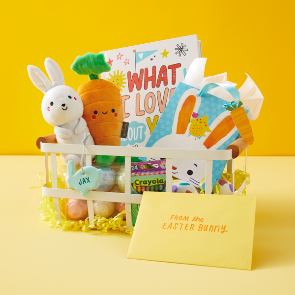 An Easter gift basket for a kid that includes a