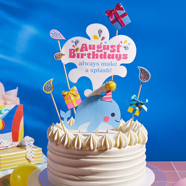 An August birthday cake topper that says,